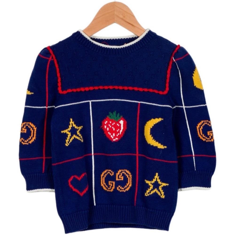Gucci Kids Navy Sweater with Colorful Motifs